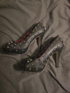 Iron Fist Black Studded Peep-Toe High Heels